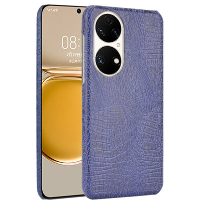 Blue crocodile-texture shockproof phone case with raised dual camera cutouts