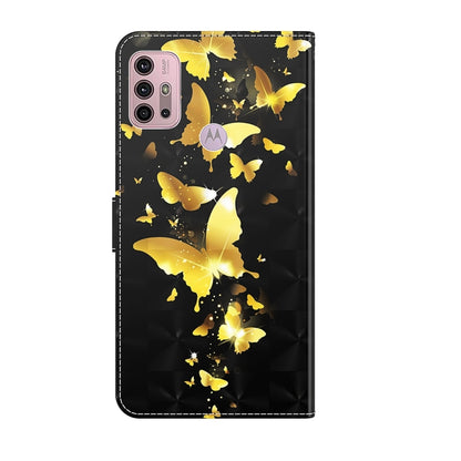 Black phone wallet case with gold butterfly 3D pattern, front camera cutout, magnetic flap