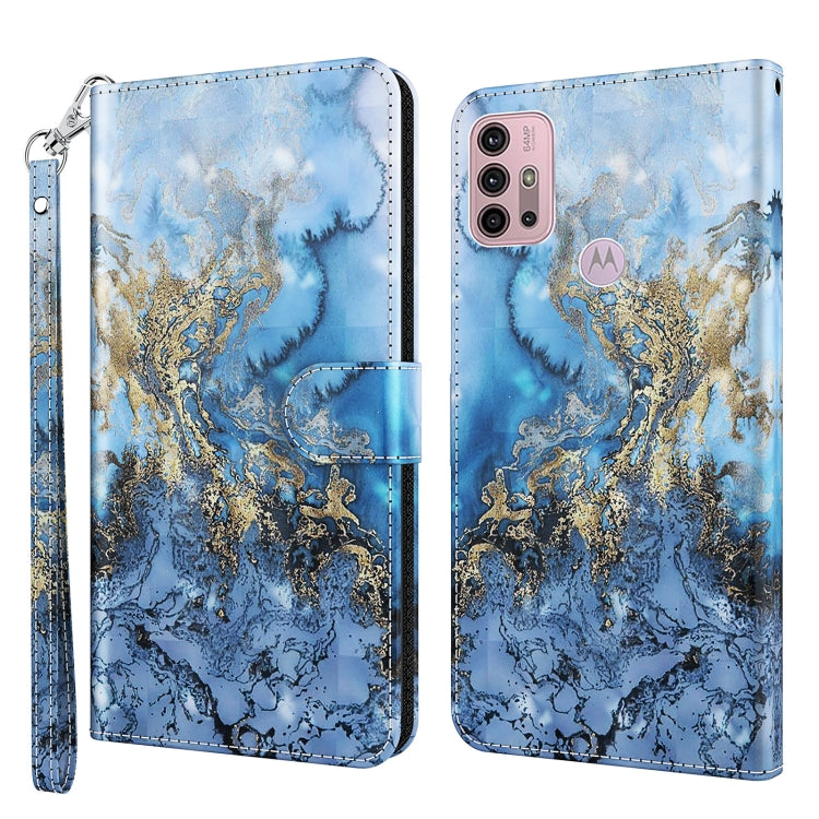 Blue marbled gold-floral flip wallet phone case with wrist strap, holder, and card slots.