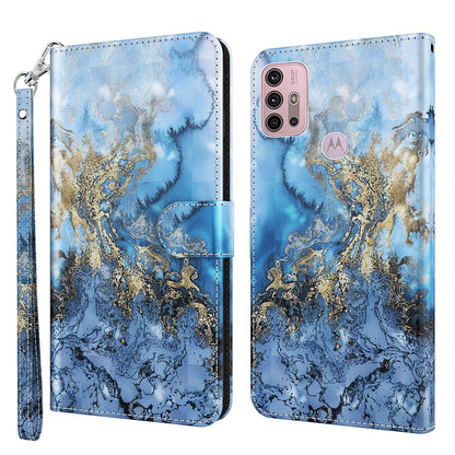 Blue marbled gold-floral flip wallet phone case with wrist strap, holder, and card slots.