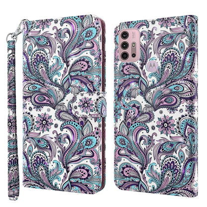 Purple and teal paisley print flip wallet phone case with wrist strap, holder, and card slots.