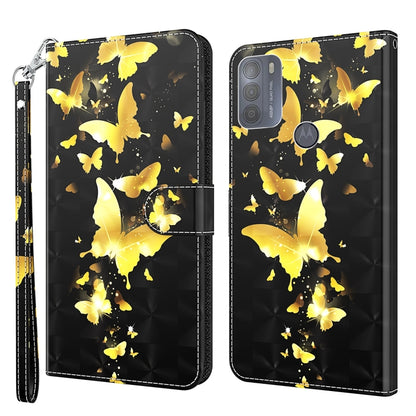 Black phone wallet case with gold butterfly 3D pattern, front and back, wrist strap included