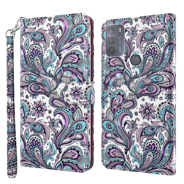 White background paisley print flip wallet phone case with wrist strap, holder, and card slots.