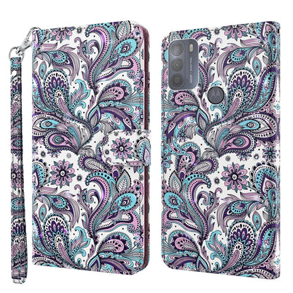 White background paisley print flip wallet phone case with wrist strap, holder, and card slots.