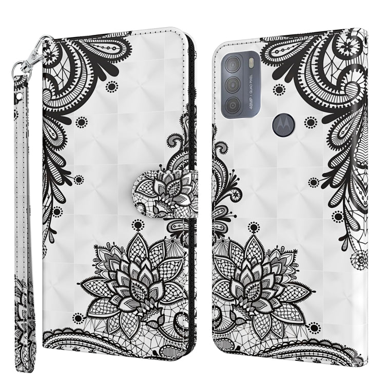 White floral phone wallet case with black lotus mandala, card slots, and strap