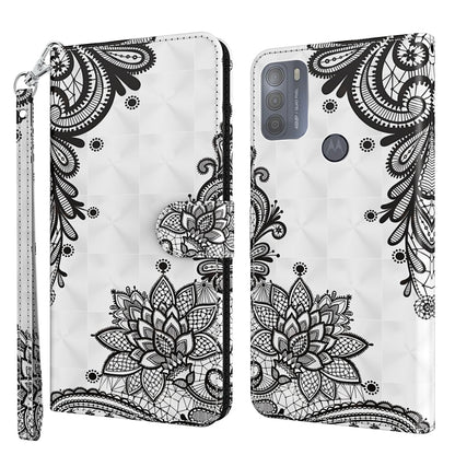 White floral phone wallet case with black lotus mandala, card slots, and strap