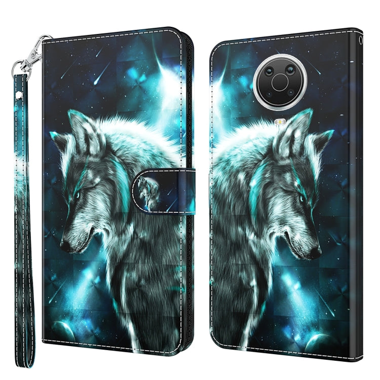 Blue space wolf phone wallet flip case with teal highlights and card-slot holder