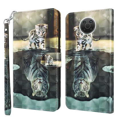 Gray phone wallet flip case with cat and zebra-style animal artwork and card slot