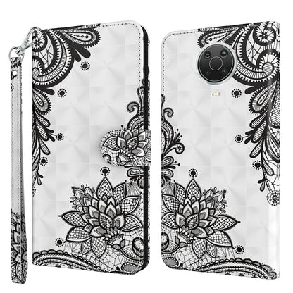 White flip phone wallet case with black floral mandala pattern and camera cutout