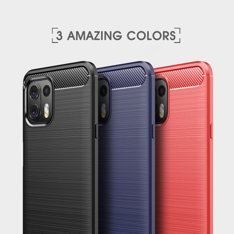 Brushed TPU phone case in black, blue, and red, with textured finish and camera openings.