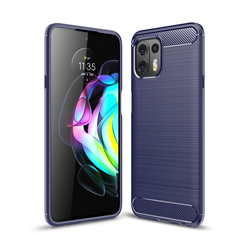 Blue brushed carbon fiber TPU phone case with triple camera cutout, front and back.
