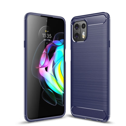 Blue brushed carbon fiber TPU phone case with triple camera cutout, front and back.