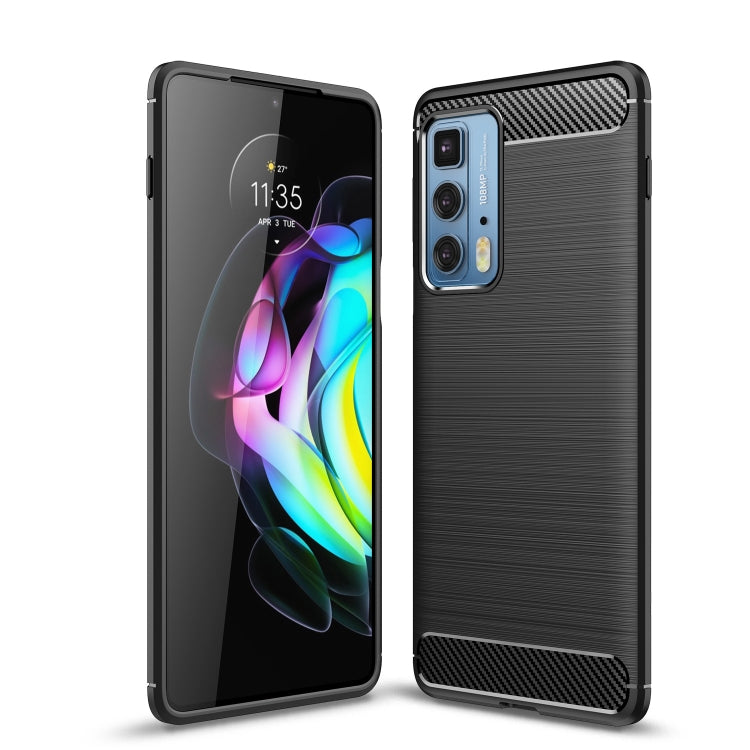 Black brushed carbon-fiber TPU phone case with textured back and camera cutouts.