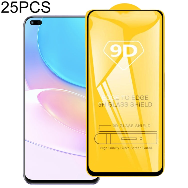 25-pack 9D full-glue tempered glass screen protector sheets with black edge border