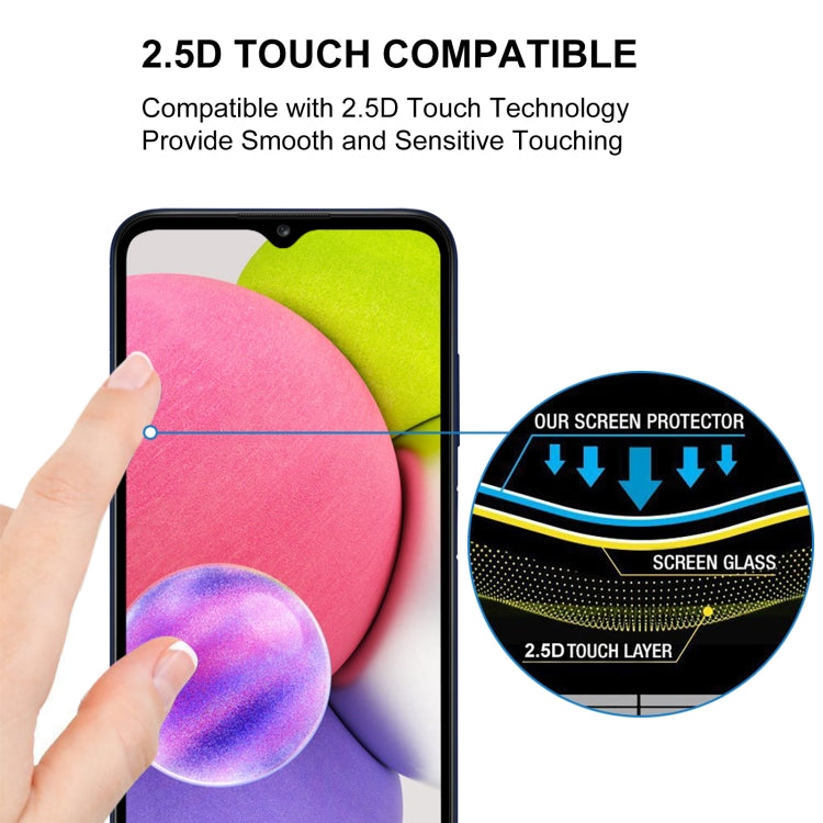 2.5D touch-compatible tempered glass screen protector for smooth smartphone touch, black frame.