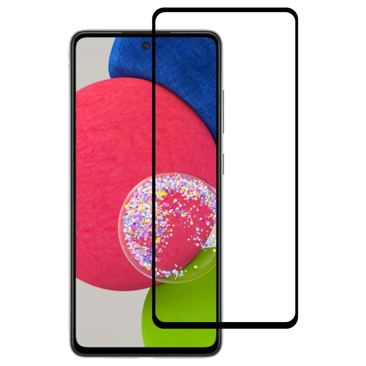 Tempered glass screen protector film for smartphone, full-coverage with black border.