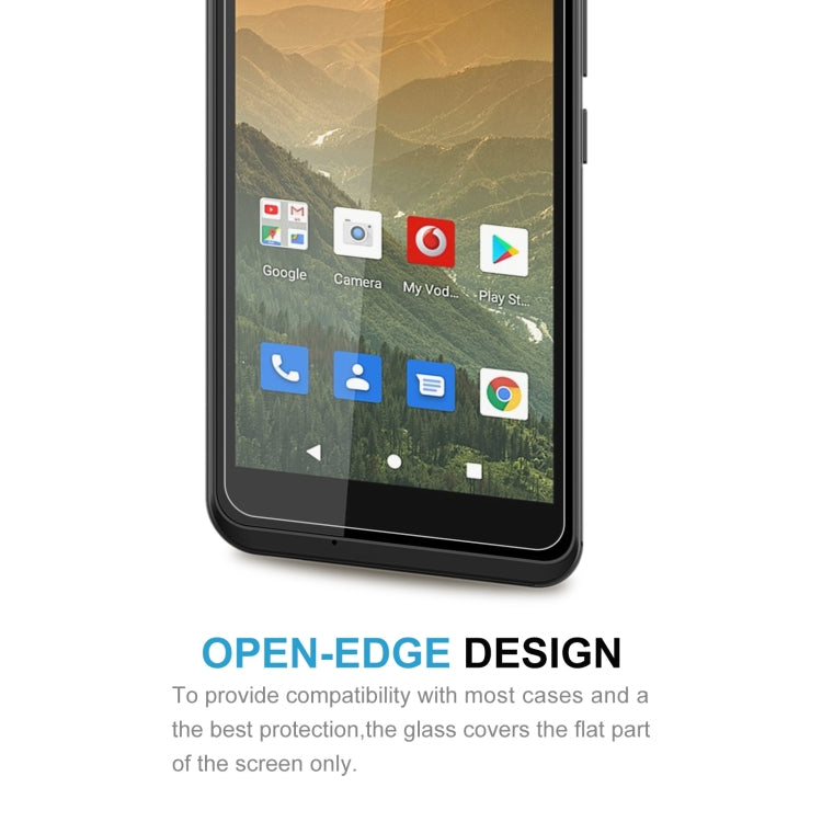 Tempered glass screen protector on phone screen with open-edge cutout