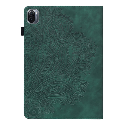 Green embossed peacock-pattern folio tablet case with flip cover and cutout