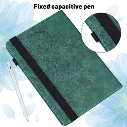 Green peacock embossed flip case with holder strap for a capacitive pen