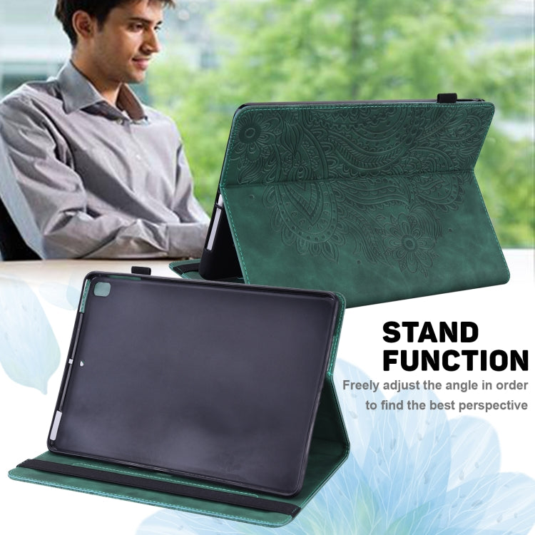 Green embossed peacock folio case folding into a stand for viewing angles