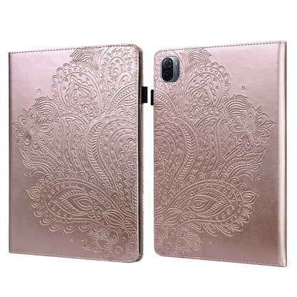 Embossed peacock pattern flip tablet case, rose-gold TPU/PU with camera cutout