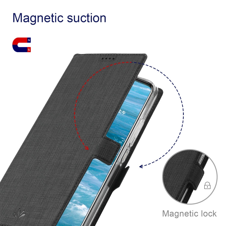 Black magnetic lock flip case with side pocket cutout for phone access