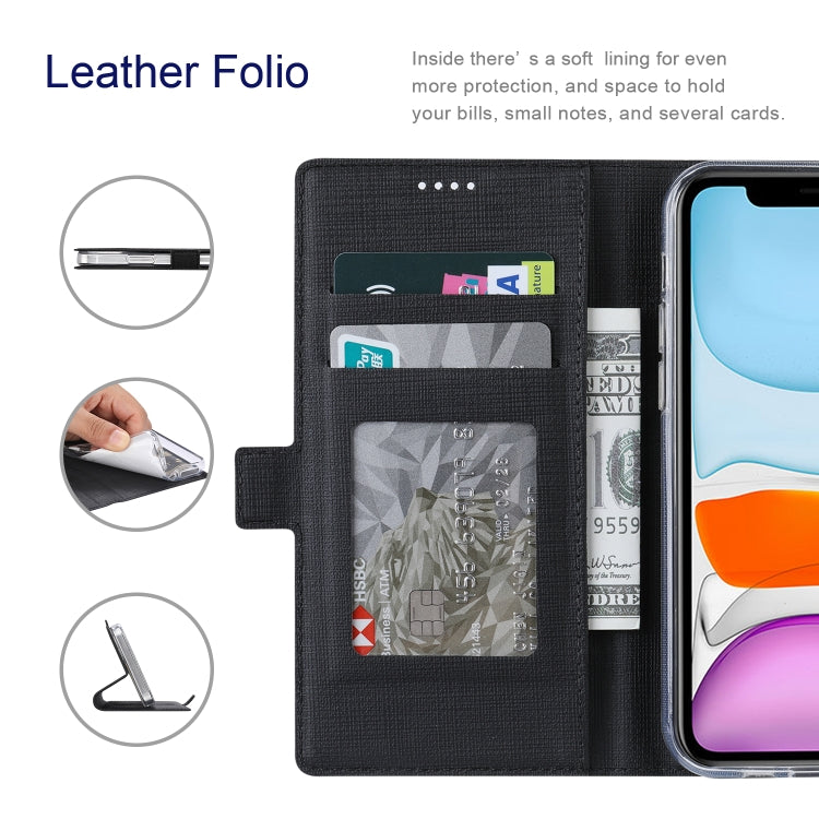 Black leather folio flip case with interior card slots and bill pocket