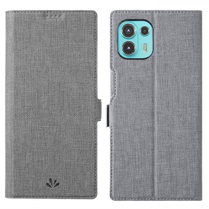Grey magnetic flip phone case with wallet-style front and camera cutout