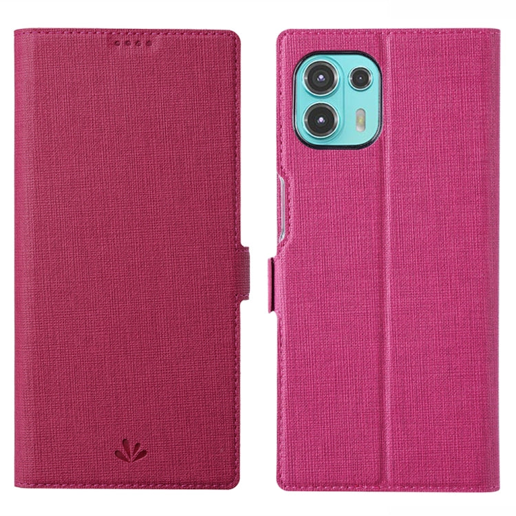 Rose red magnetic flip phone case with wallet front and camera cutout