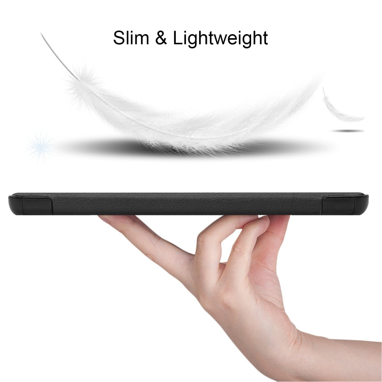 Slim black leather flip case for Lenovo Tab M8 3rd Gen held in one hand