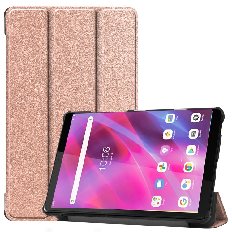 Rose gold textured tri-fold leather case with stand holder for tablet