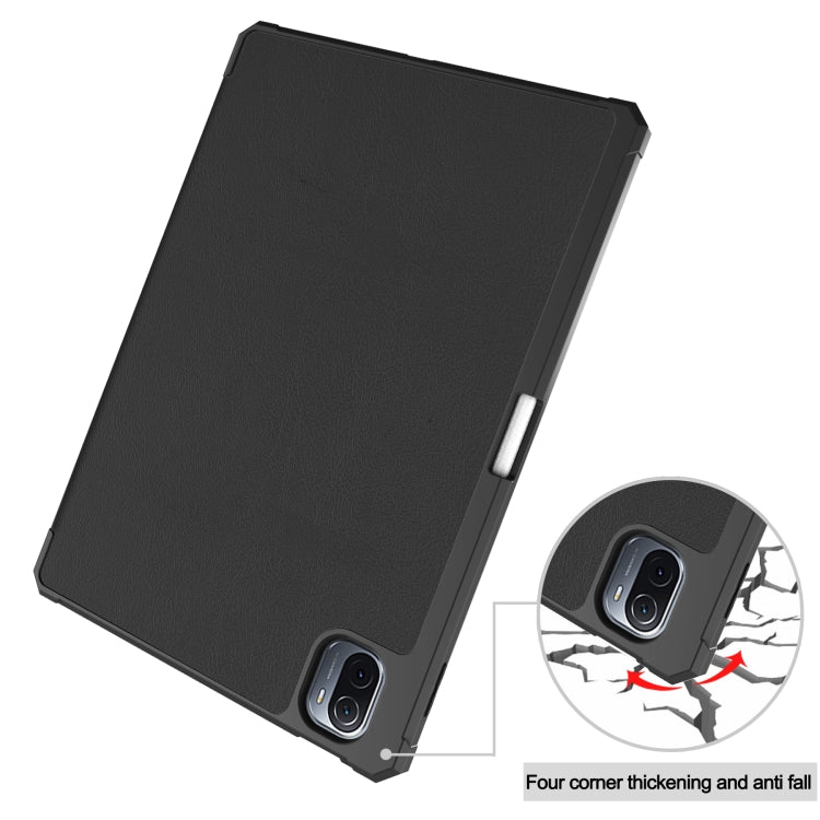 Black folio case with reinforced corners and camera openings for secure fit