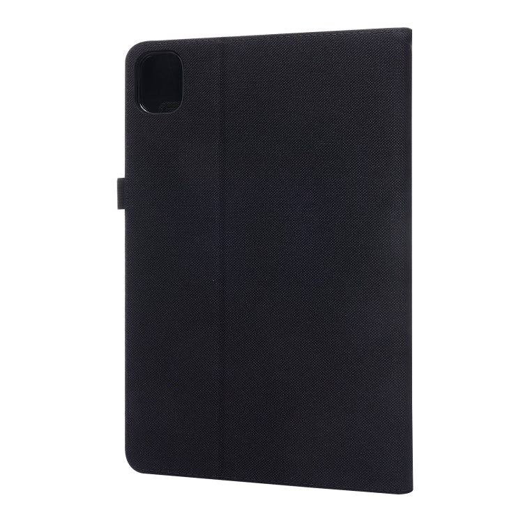Black flip tablet case with camera cutout on the back cover.