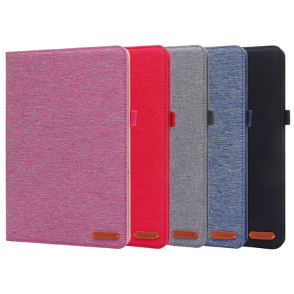 Horizontal flip tablet protective case with name card clip, shown in multiple colors