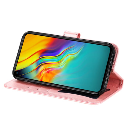 Rose pink PU leather flip case with kickstand viewing stand and 7-petal embossed design