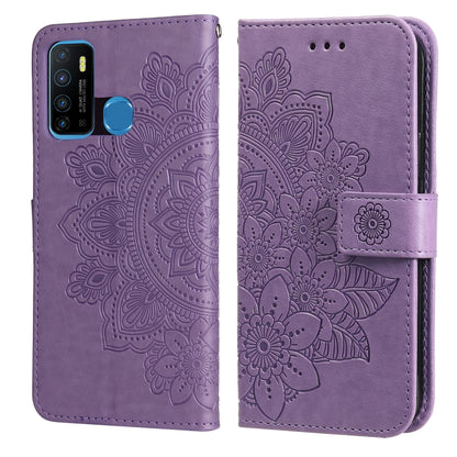 Embossed floral PU leather flip wallet case with front strap, purple