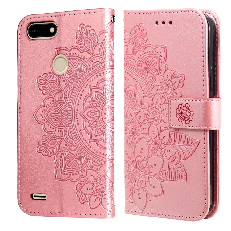 Embossed floral PU leather flip wallet case with front strap, rose pink