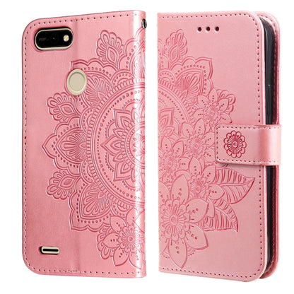 Embossed floral PU leather flip wallet case with front strap, rose pink