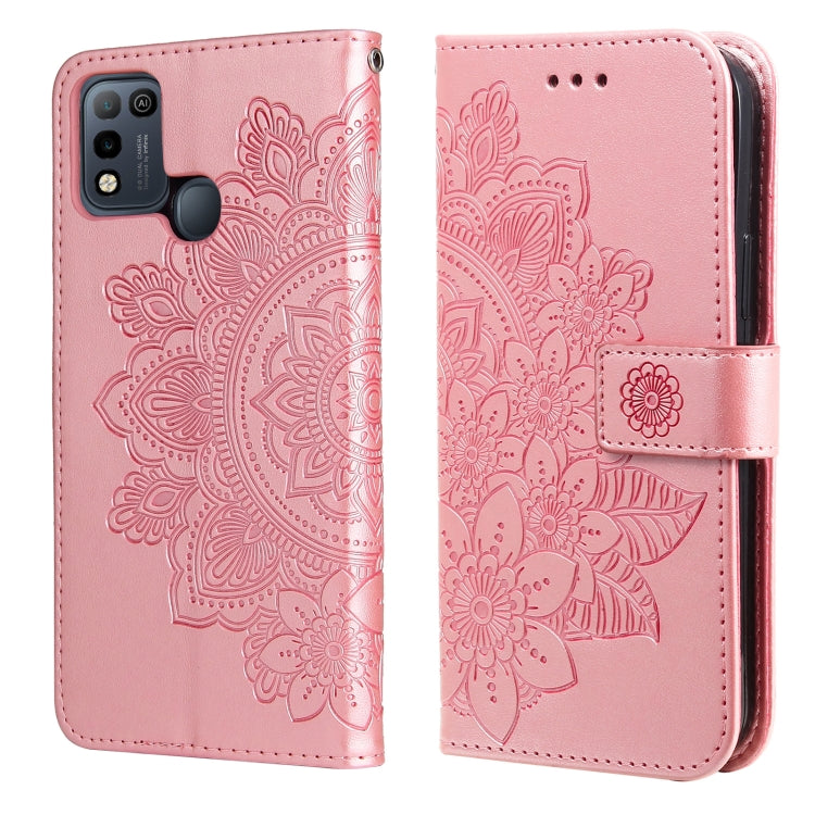Embossed floral PU leather flip wallet case with front strap, rose pink