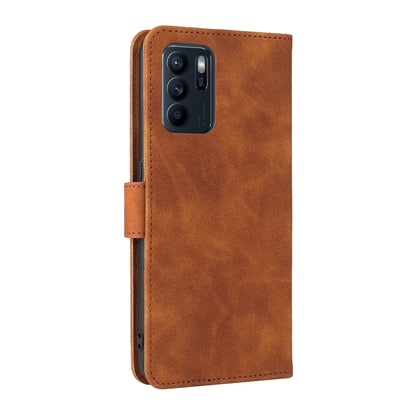 Brown PU leather flip phone case with camera cutout and magnetic strap