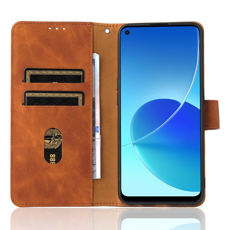 Brown PU leather flip phone case with card slots and phone screen in view