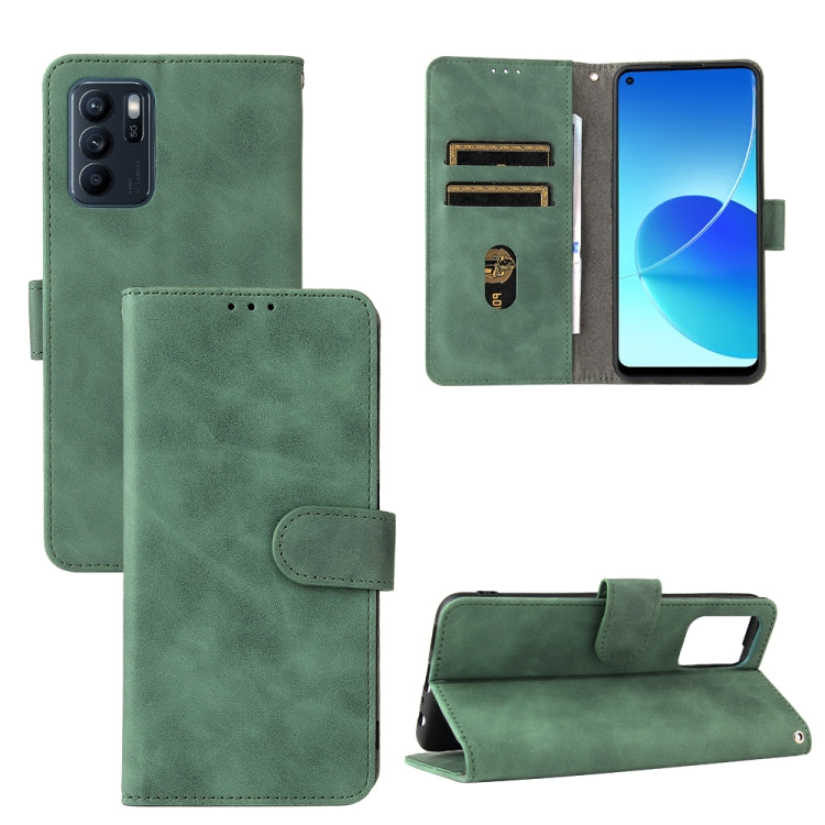 Green PU leather flip phone case with magnetic strap, wallet and card slots