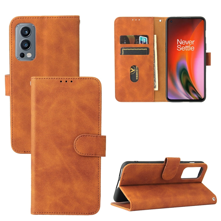 Brown PU leather flip wallet phone case with magnetic buckle, card slots, and holder.