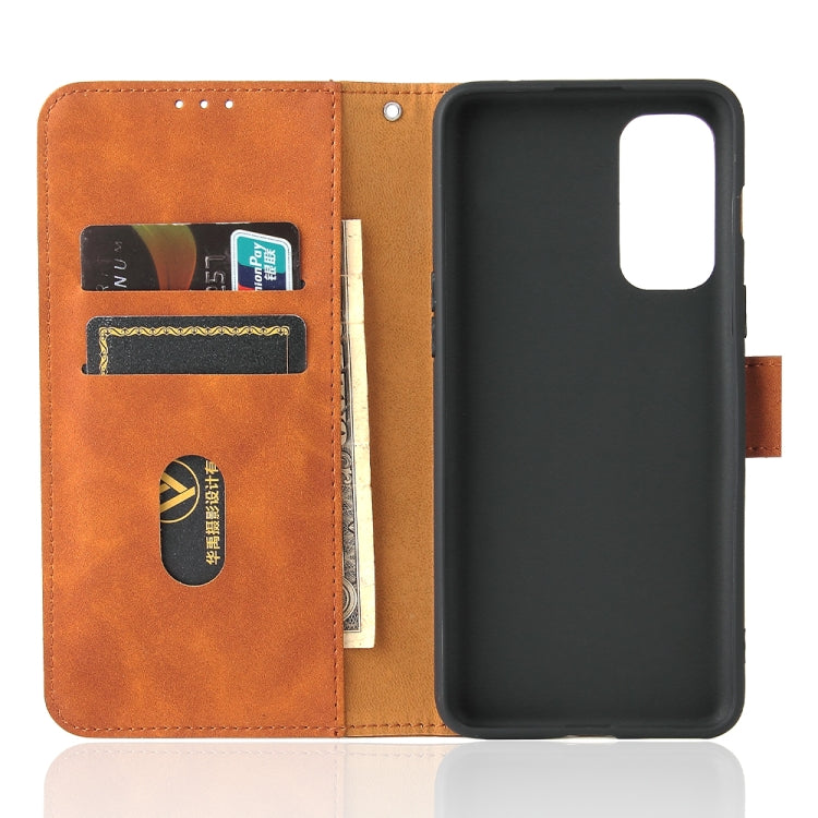 Brown PU leather flip wallet phone case with card slots and cash holder pocket.