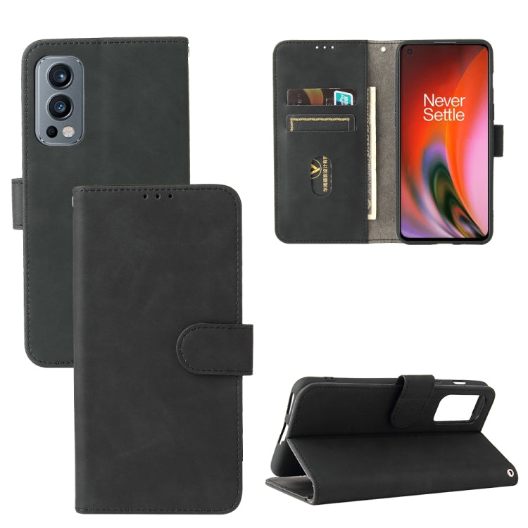 Black magnetic flip PU leather phone case with card slots and stand for OnePlus Nord 2 5G