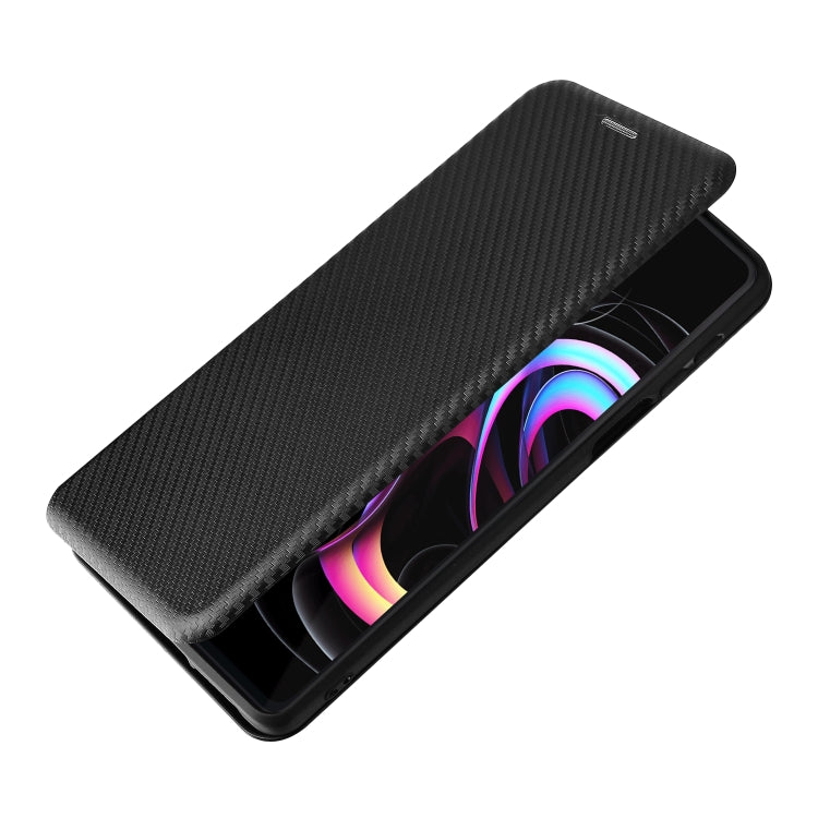 Black carbon-fiber textured magnetic flip phone case with screen-facing cover