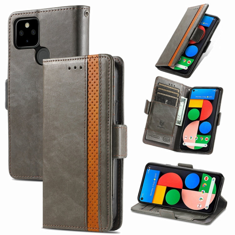Grey PU leather flip phone case for Google Pixel 5a with magnetic holder and card slots