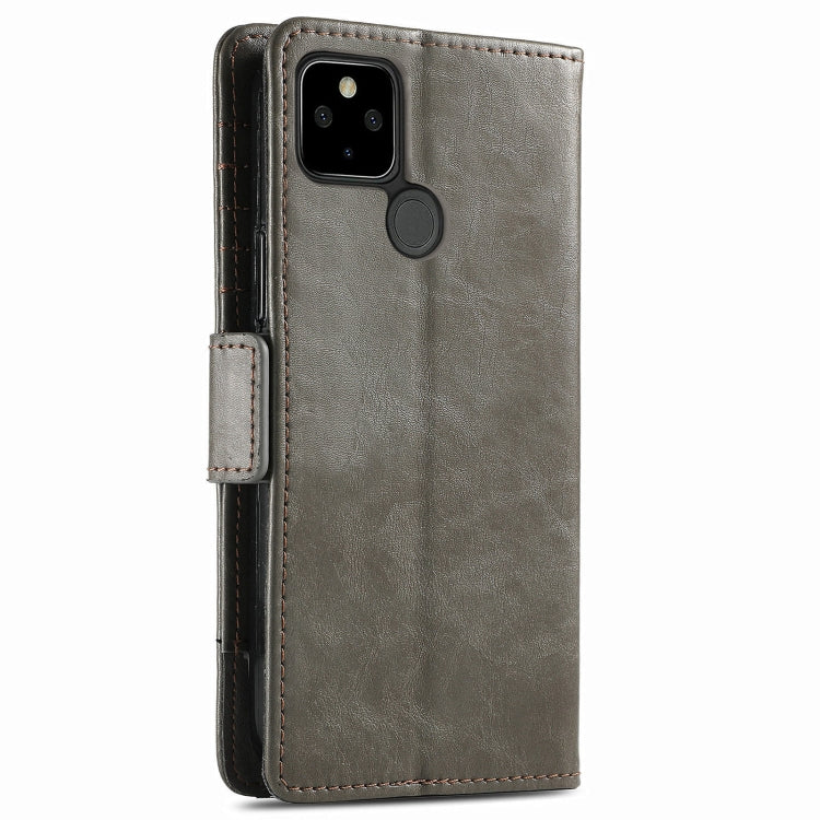 Grey PU leather flip phone case with camera cutout and magnetic front for Google Pixel 5a