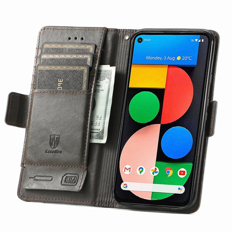 Grey PU leather wallet flip case with card slots and cash pocket for Google Pixel 5a