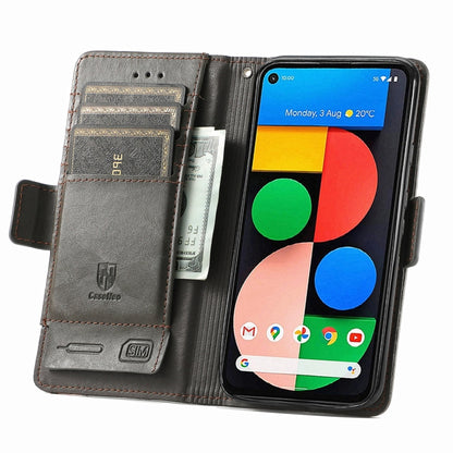 Grey PU leather wallet flip case with card slots and cash pocket for Google Pixel 5a